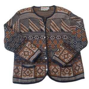 Vtg Talley Ho Button Up Cardigan Sweater 90s Patterned Grunge